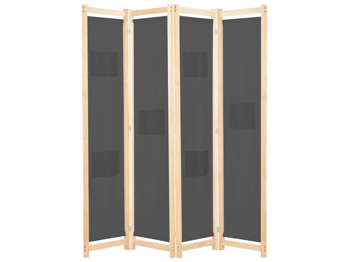 Biombo Divisor De 4 Paneles De Tela Gris 160x170x4 Cm