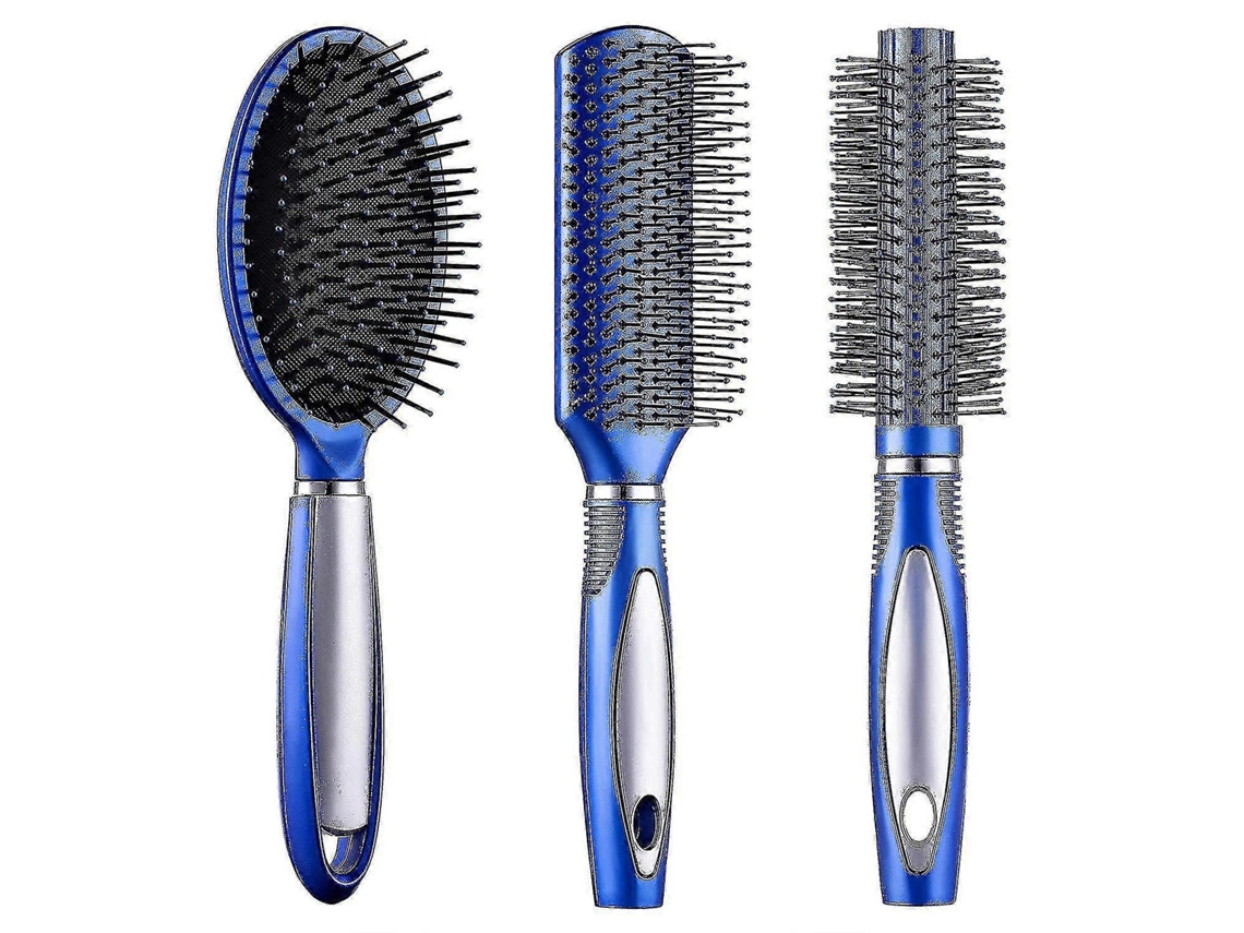 Set de cepillos para el cabello Rosewell: cepillo plano, cepillo redondo para secado, cepillo desenredante y peine de dientes anchos.