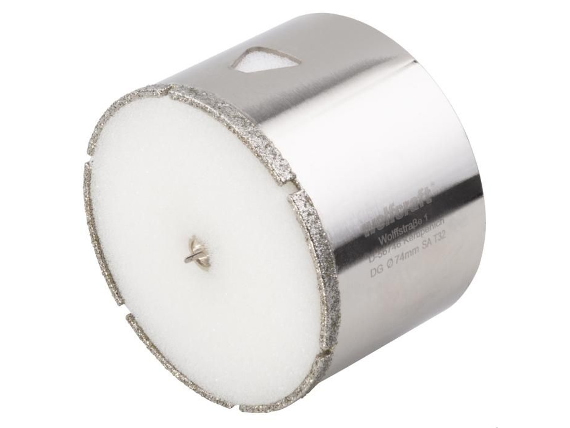 Broca de diamante para baldosas Wolfcraft, diámetro 74 mm, profundidad de corte 45 mm, con broca de centrado 5932000
