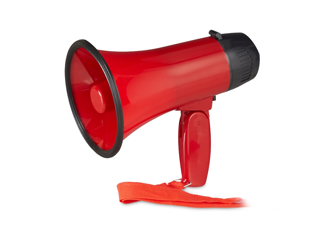 Relaxdays Megafone Para Estádio, Megafone Com Som Ole, Corneta Com Pega Dobrável E Alça, Plástico, 10w, Vermelho