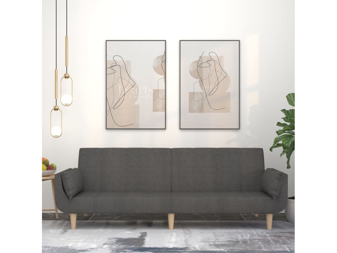 Sofá Cama De 2 Plazas Con Dos Almohadas Tela Gris Oscuro
