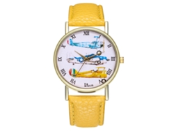 Reloj De Pulsera Analógico De Cuarzo Unisex Zhoulianfa Con Correa De Cuero Amarilla.