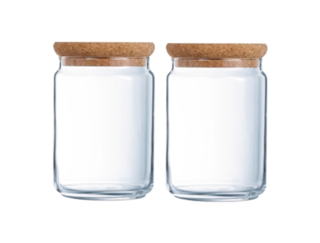 LUMINARC Pure Jar - Juego de 2 Botes Redondos de 1L en Vidrio con Tapa de Corcho