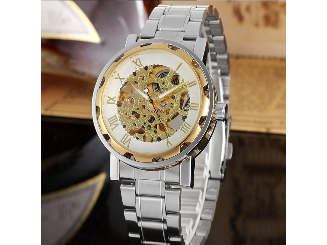 Reloj Automático Mechanico Impermeable Hombre Winner Oro Blanco