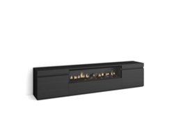 Mueble Tv, Televisión, 200x35x45cm, Para Tv Hasta 80", Chimenea Eléctrica, Negro