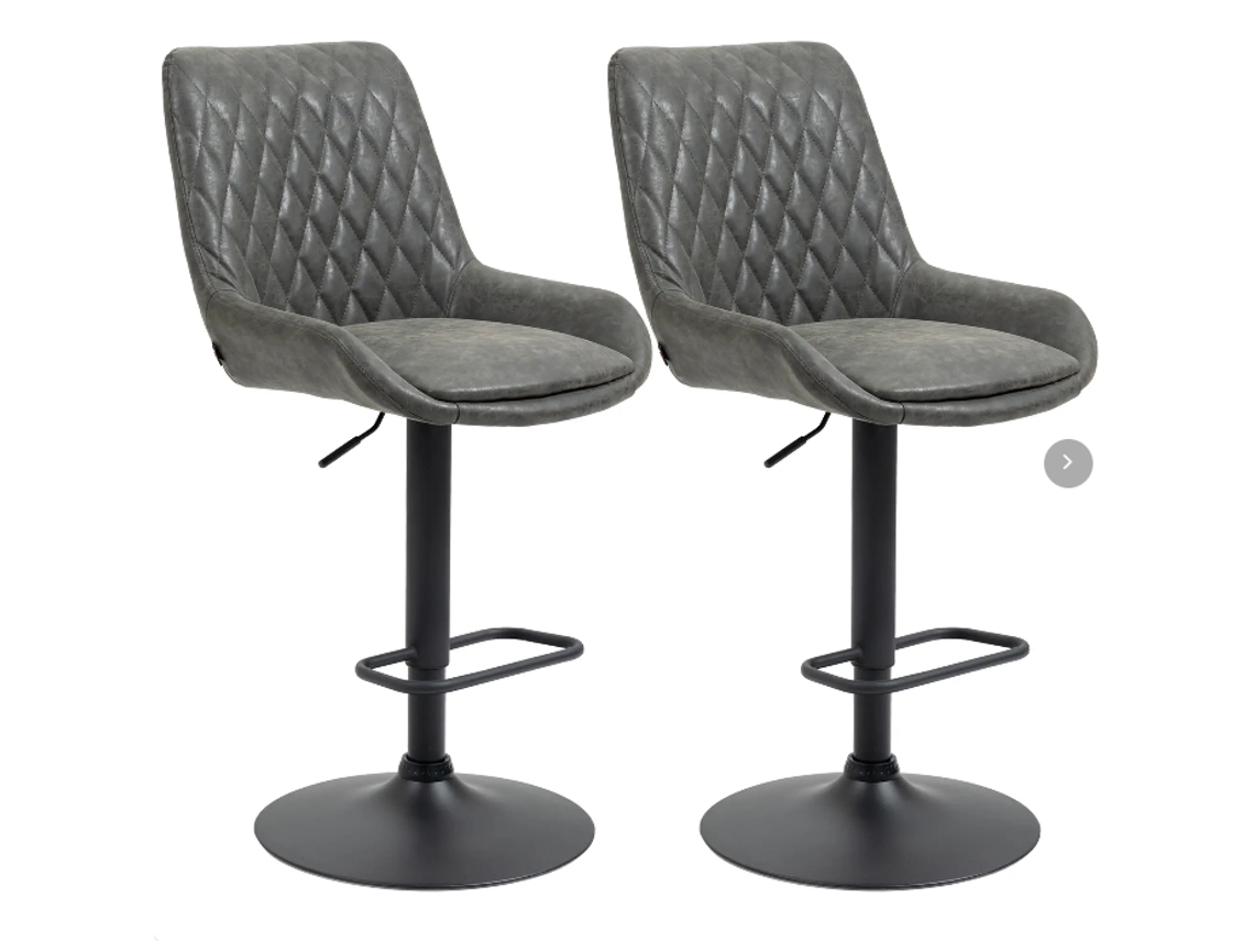 Juego De 2 Taburetes De Bar Con Respaldo Ajustable, De Piel Gris Oscuro.