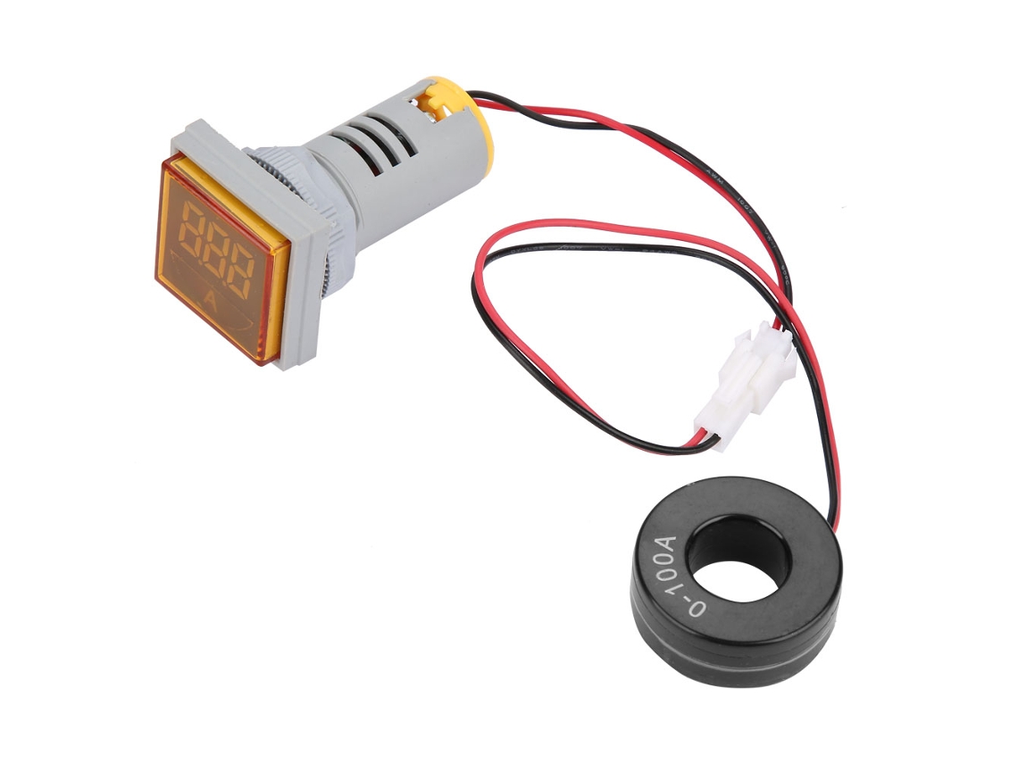 Amperímetro Digital De Ca De 0-100 A Con Indicador Led Cuadrado Y Luz Amarilla.