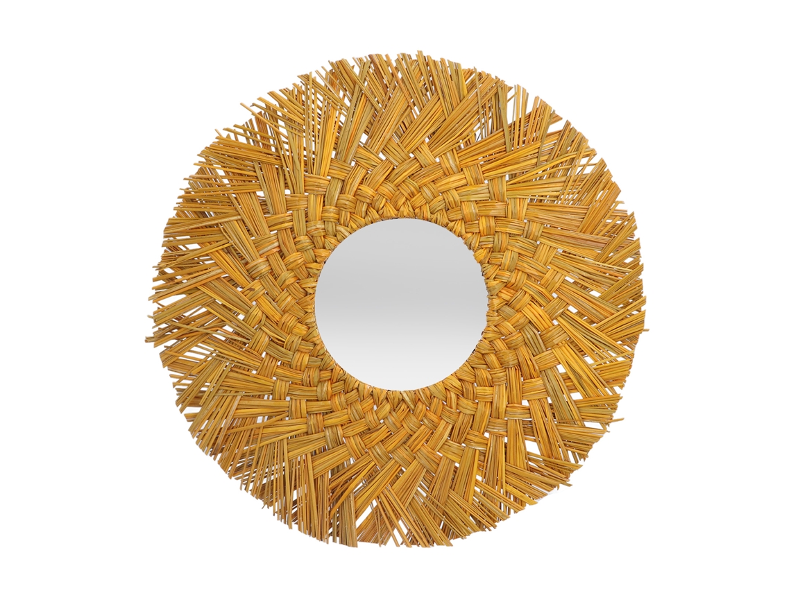 2026-espejo Colgante De Paja Tejida A Mano Estilo Nórdico Retro Redondo Decoración Dorado Amarillo Para El Hogar