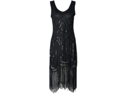 2026-vestido Flapper De Los Años 20 Para Mujer Con Flecos Largos, Brillantes Y Perlado, Disfraz Great Gatsby, Vestido Vintage Zec 3xl Negro