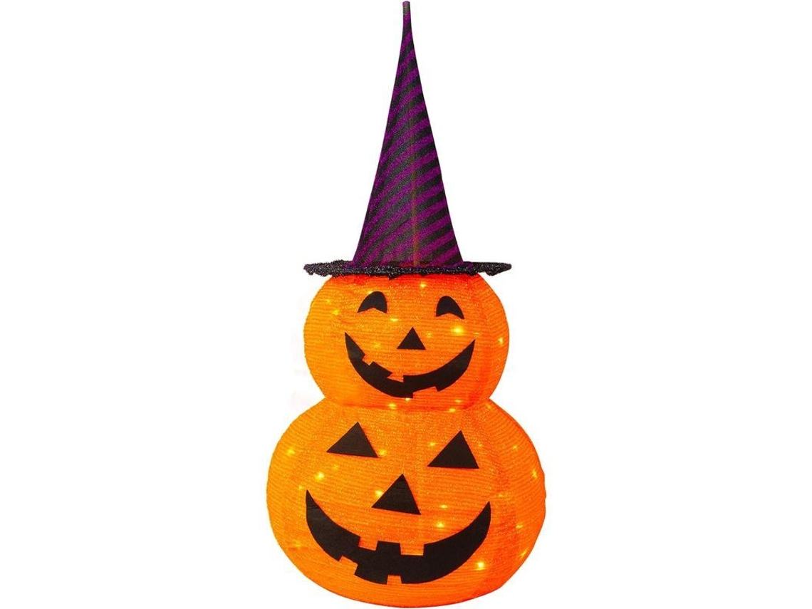 Decoración De Calabaza Plegable De 90 Cm Para Halloween Con Sombrero Morado Para Uso En Interiores Y Exteriores.