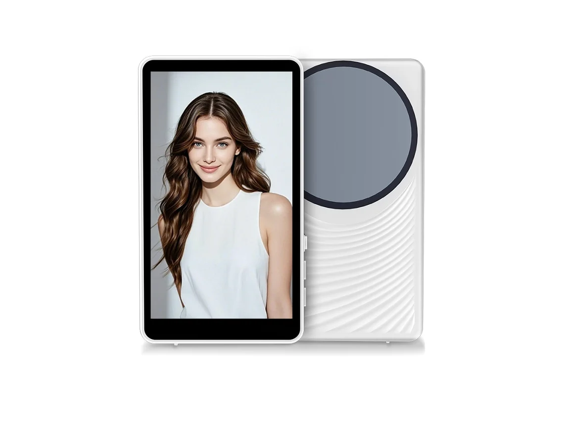 Monitor inalámbrico para selfies con cámara trasera magnética, ideal para vlogs y selfies, compatible con iPhone y Android. Yunzii C90 Note Blanco