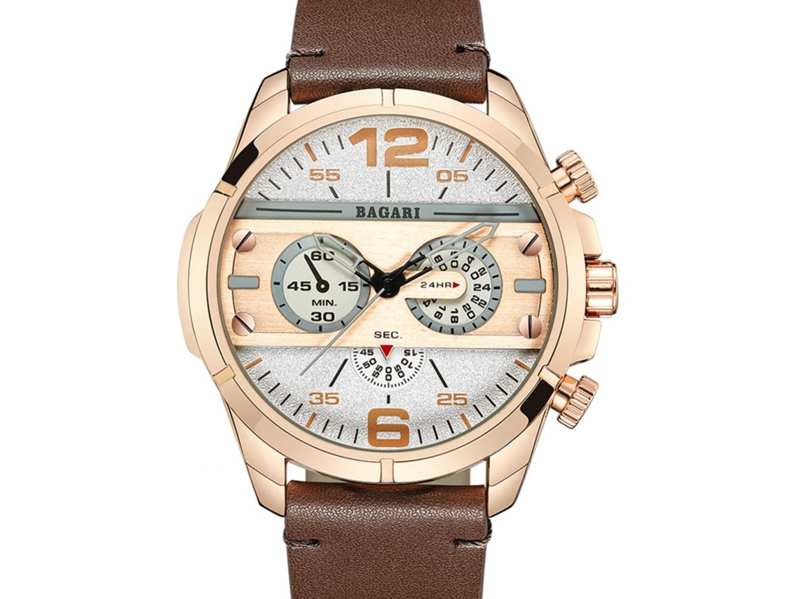 Reloj De Pulsera Para Hombre Bagari Cuero Pu Quartz Deportivo Café