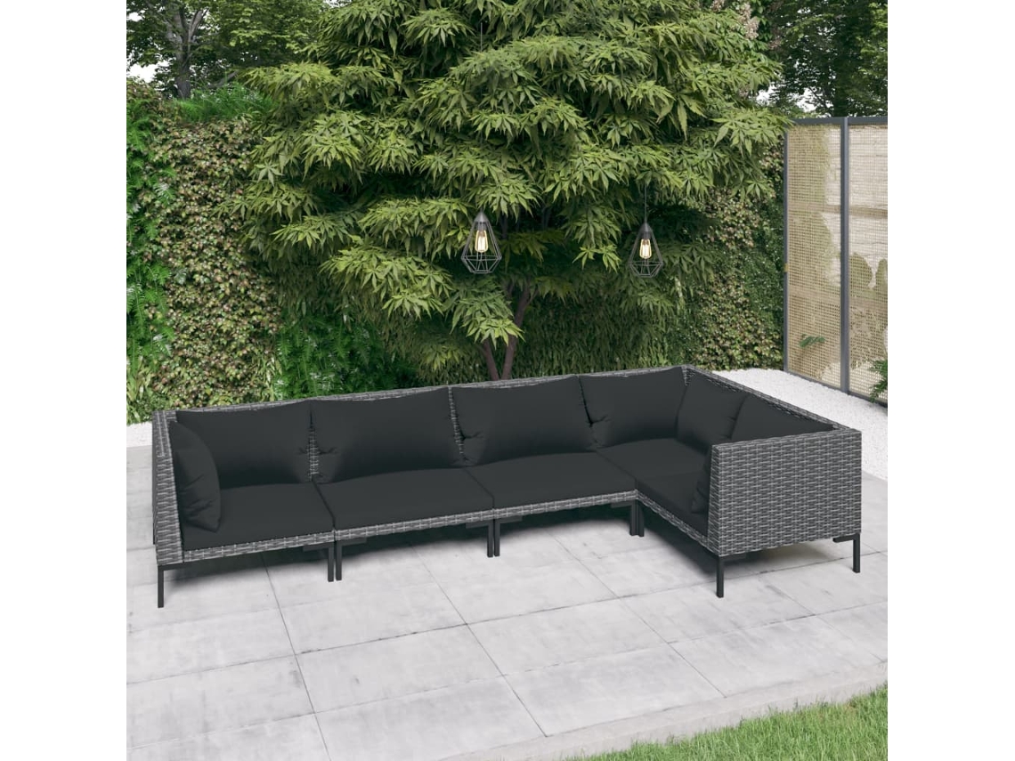 Conjunto de jardín de 5 piezas con cojines de mimbre en gris oscuro de DKD Home Decor