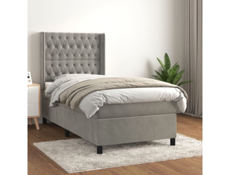 vidaXL Cama con somier y colchón 90x190 cm terciopelo gris claro