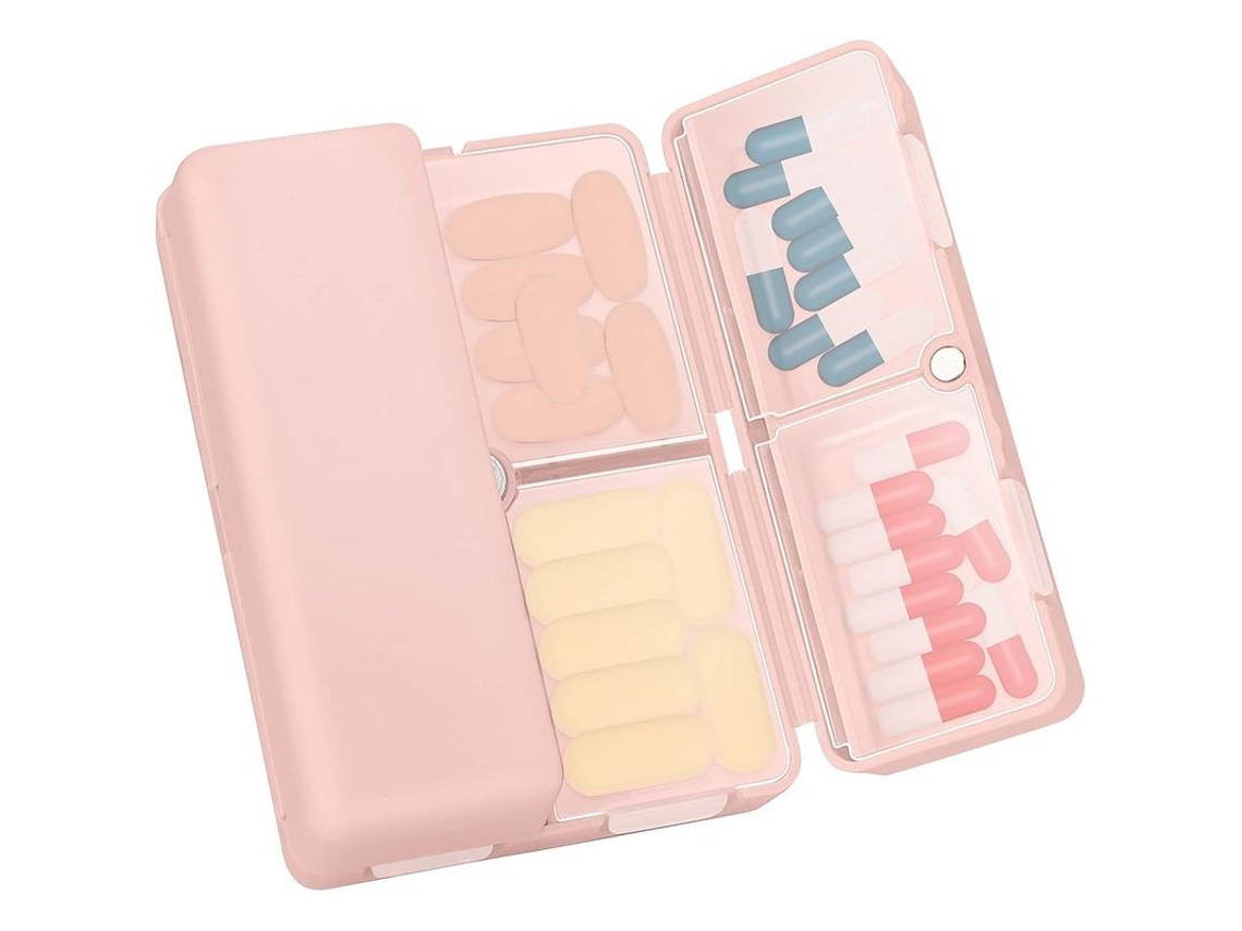 Organizador Semanal De Pastillas, Diseño Plegable, Cierre Magnético - Rosa
