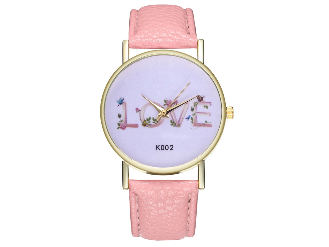 Reloj De Pulsera Unisex Zhoulianfa Love Letters Rosa De Cuarzo Con Correa De Cuero Sintético.