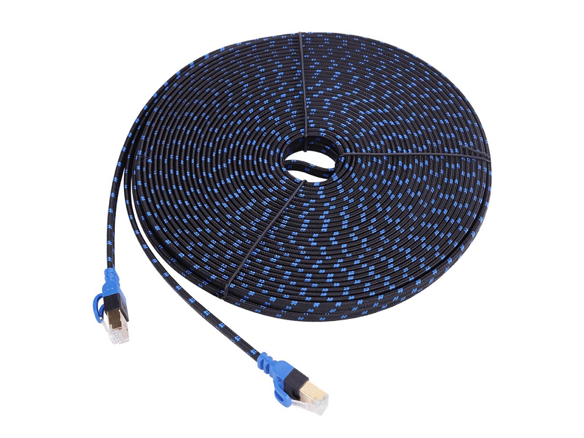Cable Ethernet Plano Cat7, Cable De Conexión Rj45, 10 Gb De Velocidad Ultra Alta, 20 M, Azul + Negro