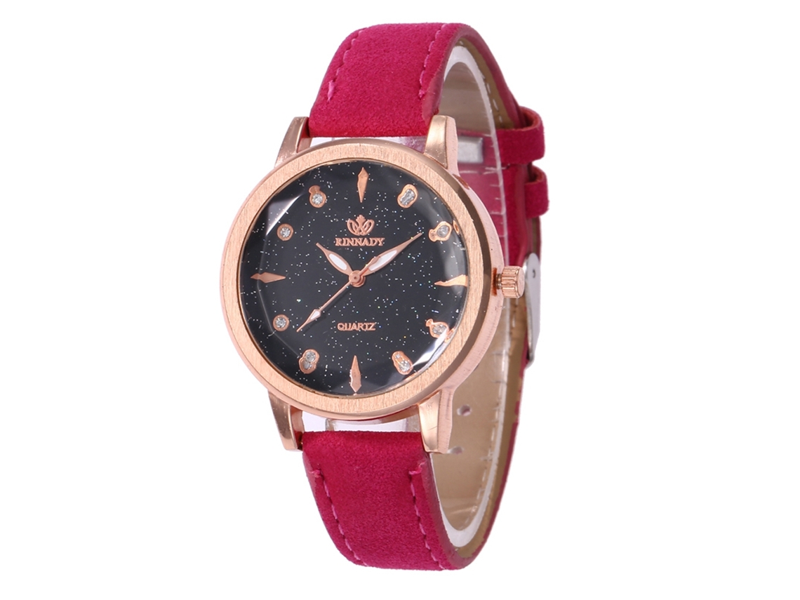 Reloj De Cuarzo Informal De Moda Para Mujer Con Correa De Cuero Rosa Y Rojo L10