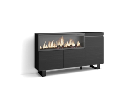 Aparadores para salón, 160, 3 Puertas, Chimenea eléctrica XXL, Diseño industrial, Negro SKRAUT HOME