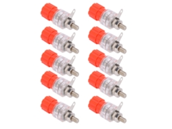 10 conectores banana de 4 mm, tornillo de cobre transparente, material de aleación de zinc, pin de conexión para altavoz, 30 V CA - 60 V CC, rojo