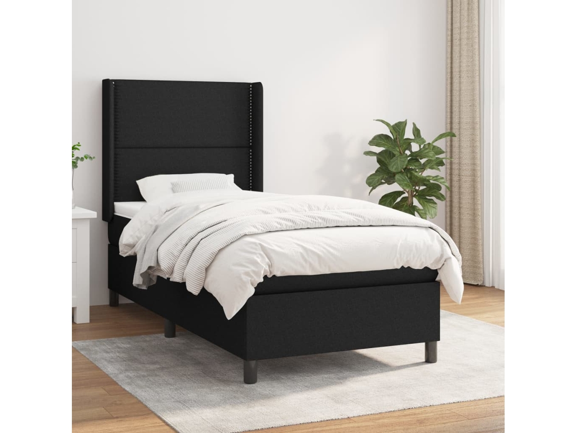 Cama Box Spring Con Colchón Tela Negro 100x200 Cm