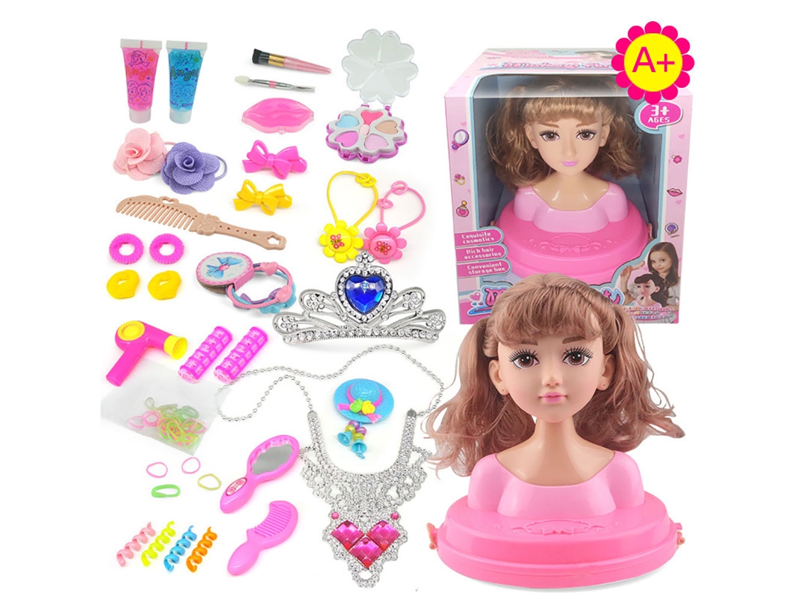 -muñeca Cabeza Para Peinado Con Cola Doble Kit De Peluquería Maquillaje Con Accesorios Regalo