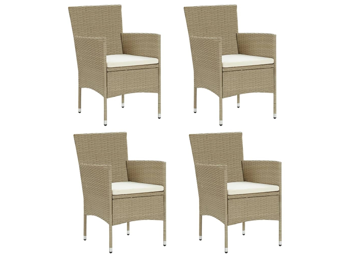 Sillas de comedor de jardín, 4 piezas, mimbre sintético beige, DKD HOME DECOR