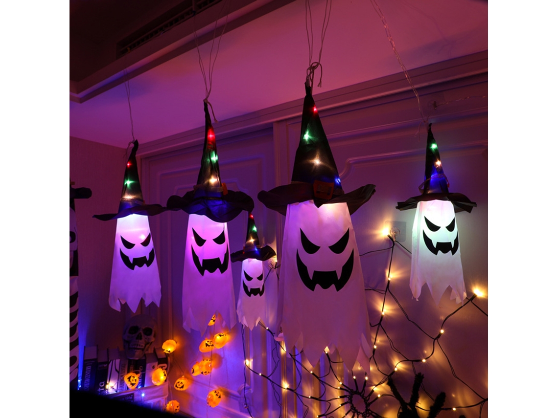 Lámpara Colgante Con Forma De Sombrero De Bruja De Halloween Con Led Espeluznante, Funciona Con Pilas, Decorativa Para Fiestas En El Jardín O Bar.