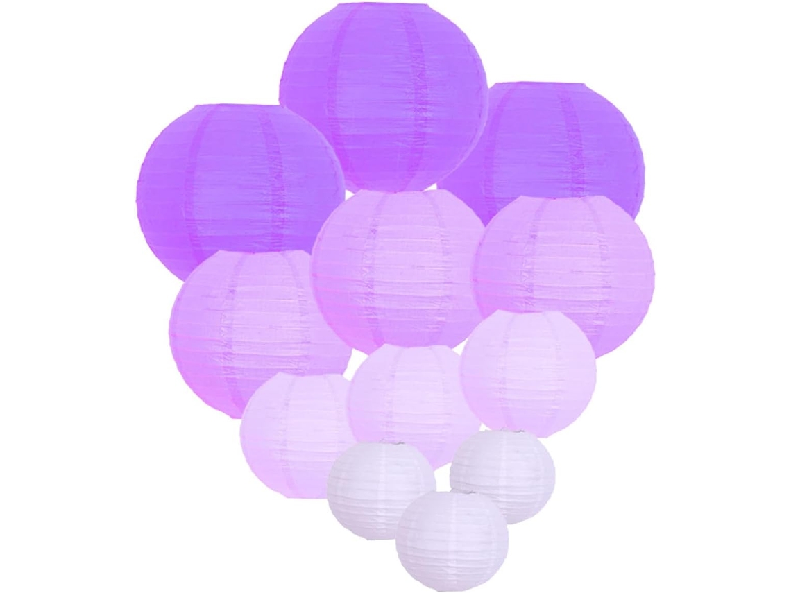 Faroles Chinos De Papel Morados, Juego De 12 Linternas Decorativas Plegables En Cuatro Tamaños, Ideales Para Festivales