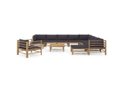 Maison Exclusive - Conjunto de salón de jardín de bambú de 12 piezas con cojines gris oscuro
