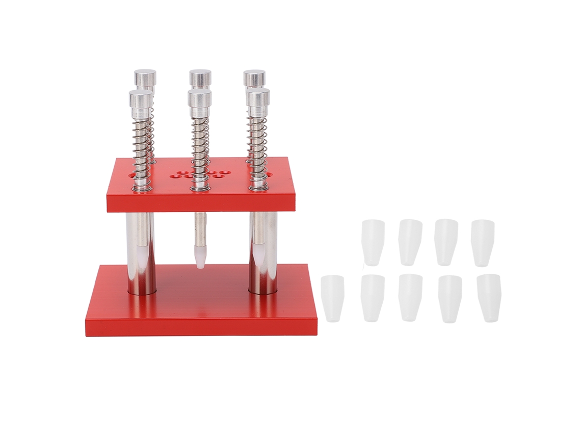 Herramienta de presión manual de aluminio para relojes con 9 moldes de plástico para reparación y montaje de relojes.