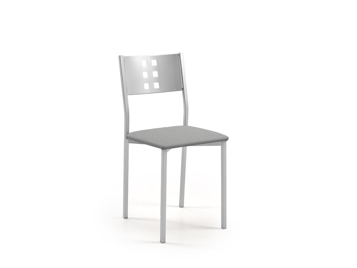 Cadeira de Cozinha de Alumínio Zamora 38x86x47cm Couro Sintético Prateado FANMUEBLES