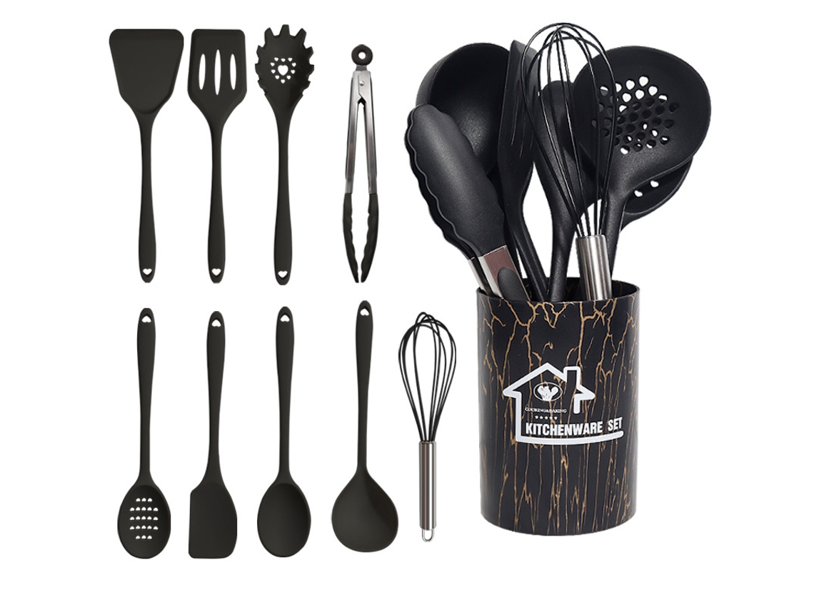 10 Peças Utensílios De Cozinha De Silicone Antiaderente Resistente Ao Calor Utensílios De Cozinha Preto GERTIZ