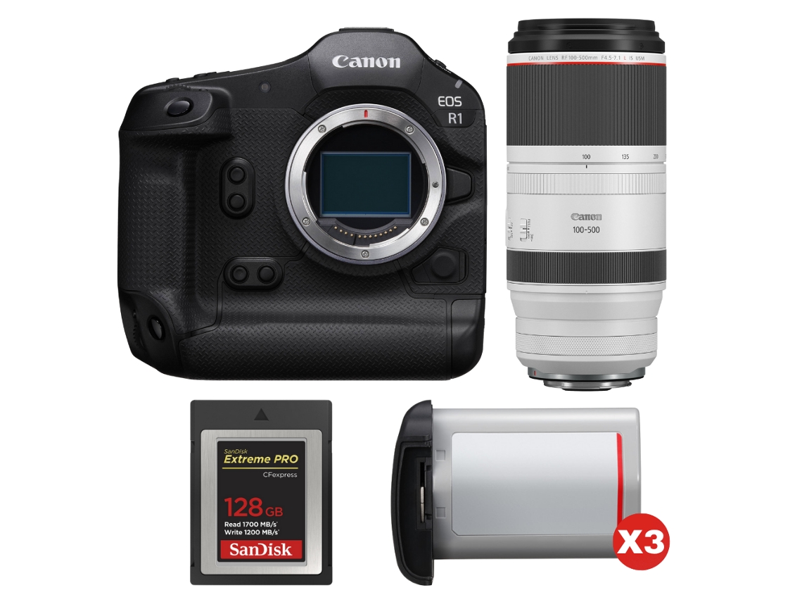 Canon Eos R1 + Rf 100-500mm F/4.5-7.1 L Is Usm + 1 Sandisk 128gb Extreme Pro Cfexpress Type B + 3 Canon Lp-e19 + Ebook Pricedirect