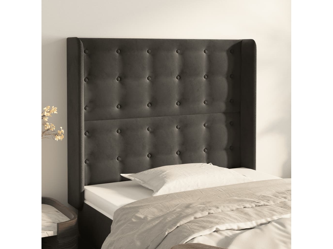 Cabecero Con Orejas De Terciopelo Gris Oscuro 103x16x118/128 Cm