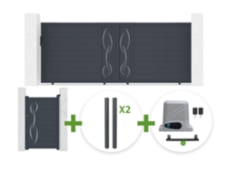 Puerta Corredera 4 M Life Alt. 160 Cm Gris + Puerta Peatonal 1 M Life Alt. 160 Cm Gris + 4 Postes Elda + Motorización Ranger C300