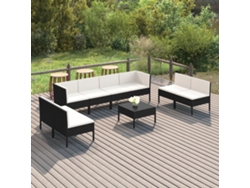 Conjunto de jardín de 9 piezas con cojines, mimbre sintético negro, DKD Home Decor