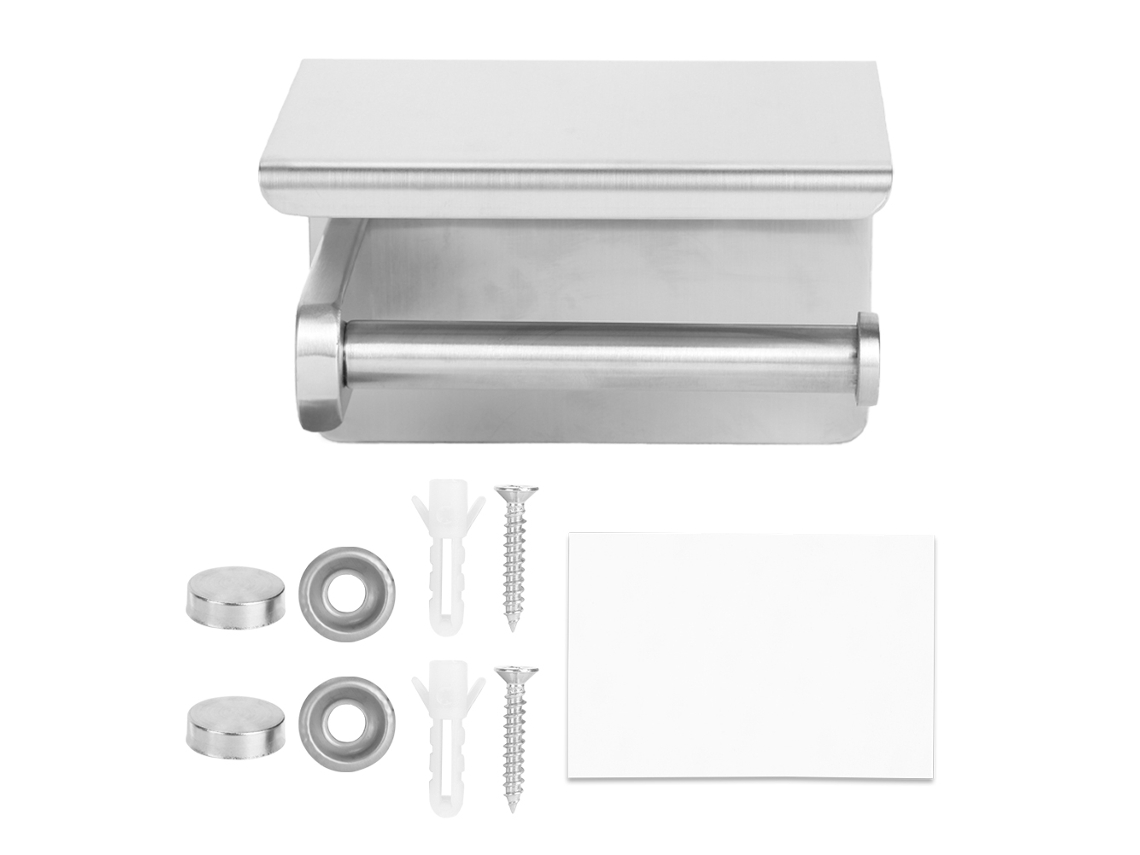 Portarrollos de papel higiénico con estante para móviles, acero inoxidable