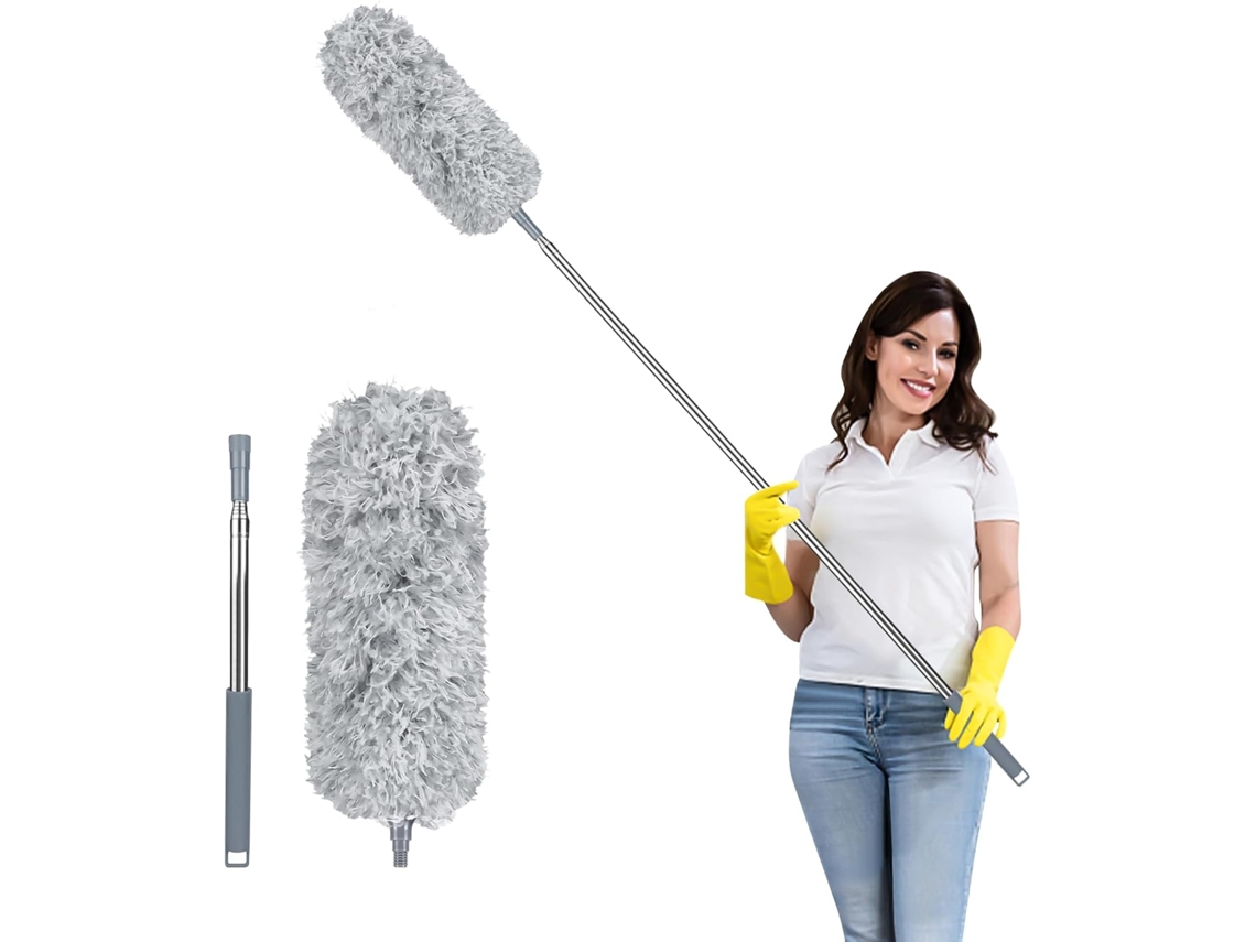 Limpiador Telescópico Lavable Mango Largo Punta Silicona Para Polvo Telarañas Techo Ventilador