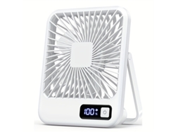 Ventilador De Escritorio Portátil Recargable Por Usb Con Pantalla De Alimentación Digital 5 Velocidades Ajustables (blanco) Gertiz