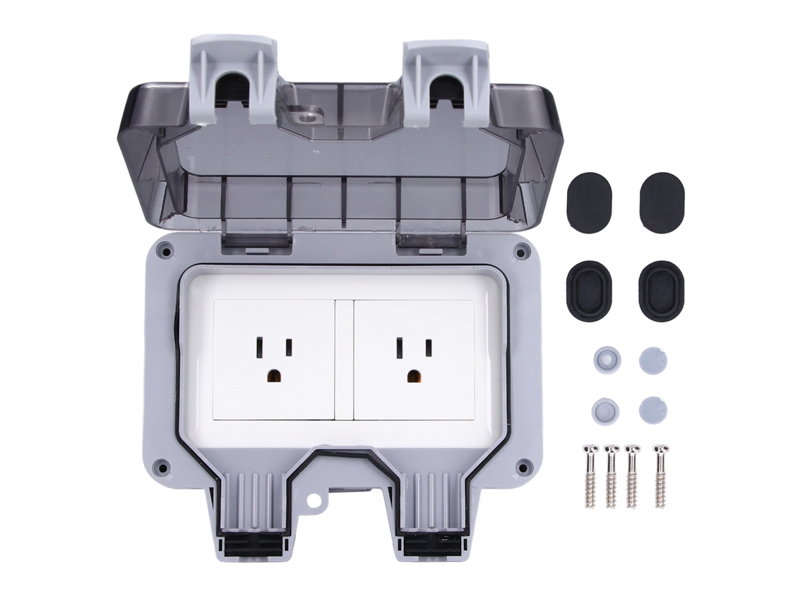 2026-enchufe Exterior Impermeable Ip66 Caja A Prueba De Agua 2 Gang Estilo Ee.uu. 250v 15a