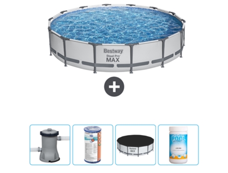 Piscina BESTWAY Round Steel Pro MAX - 427 x 84 cm - Gris - Bomba incluida Filtrar - Cubrir - Cloro