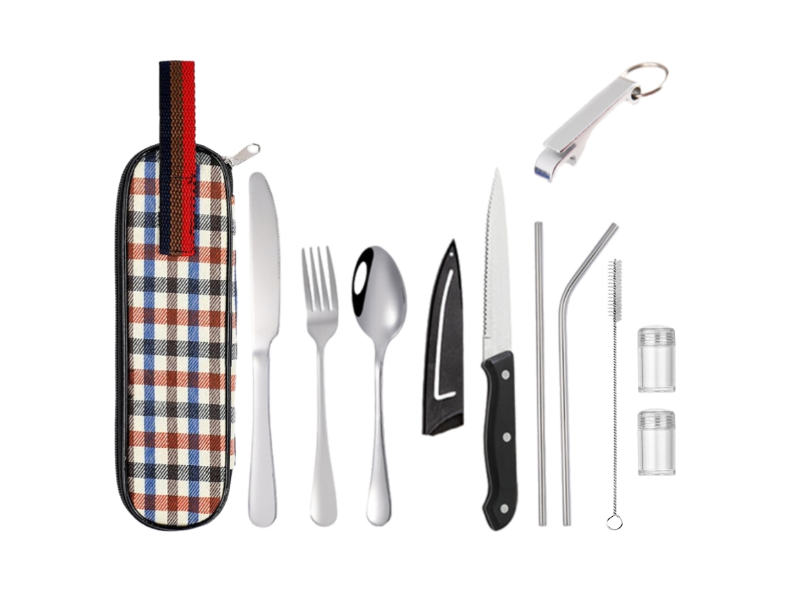 Cubiertos portátiles y reutilizables - Set con palillos y pajitas RNEMITERY