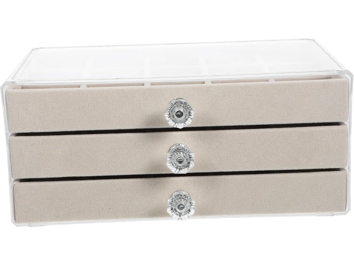 Joyero Nuobesty De Terciopelo Beige Claro De Tres Niveles Y 45 Compartimentos, Organizador Práctico.