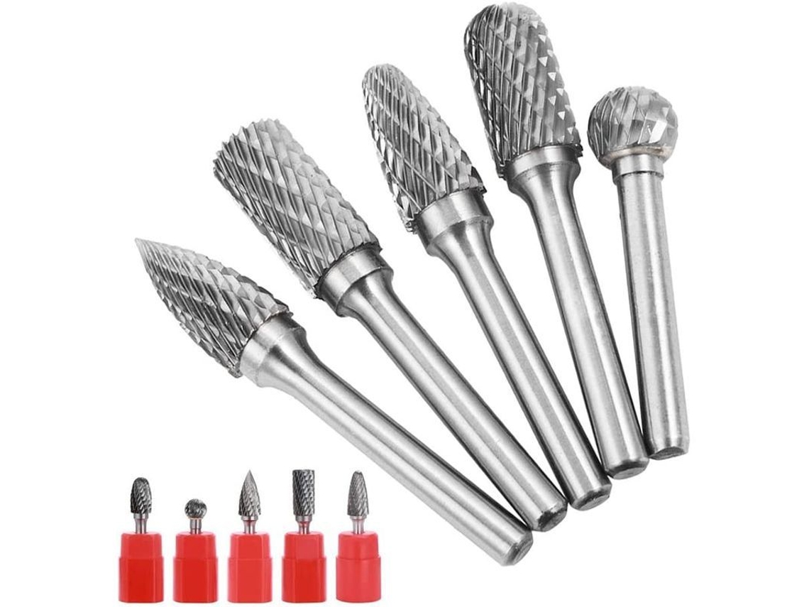 5 Brocas Rotativas De Carburo De Tungsteno De 6 × 10 Mm Con Vástago Cilíndrico De 6,35 Mm Para Serrar, Pulir Y Mecanizar.