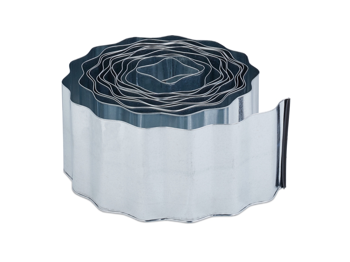 Relaxdays Bordo De Relva, 8 M, Delimitação Em Metal Galvanizado, Flexível, Para Relva E Canteiros, 16 Cm, Prateado