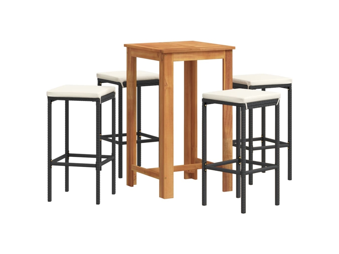 Maison Exclusive - Mesa Y Taburetes De Jardín 5 Pzas Madera Acacia Ratán Pe Negro