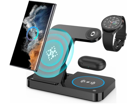 Soporte de base de carga rápida sin cables plegable 3 en 1 para teléfonos Galaxy Z Flip 4/3, Z Fold S23 S22 S20 Ultra, Galaxy Watch 5/4/3 CHRONUS