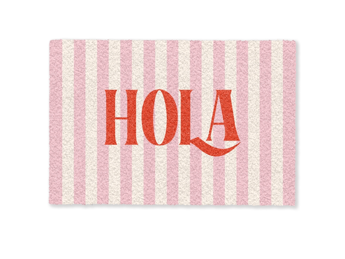 Felpudo Hola - Cita - Rayas - Pastel - Rosa - Rojo - Blanco 60x40