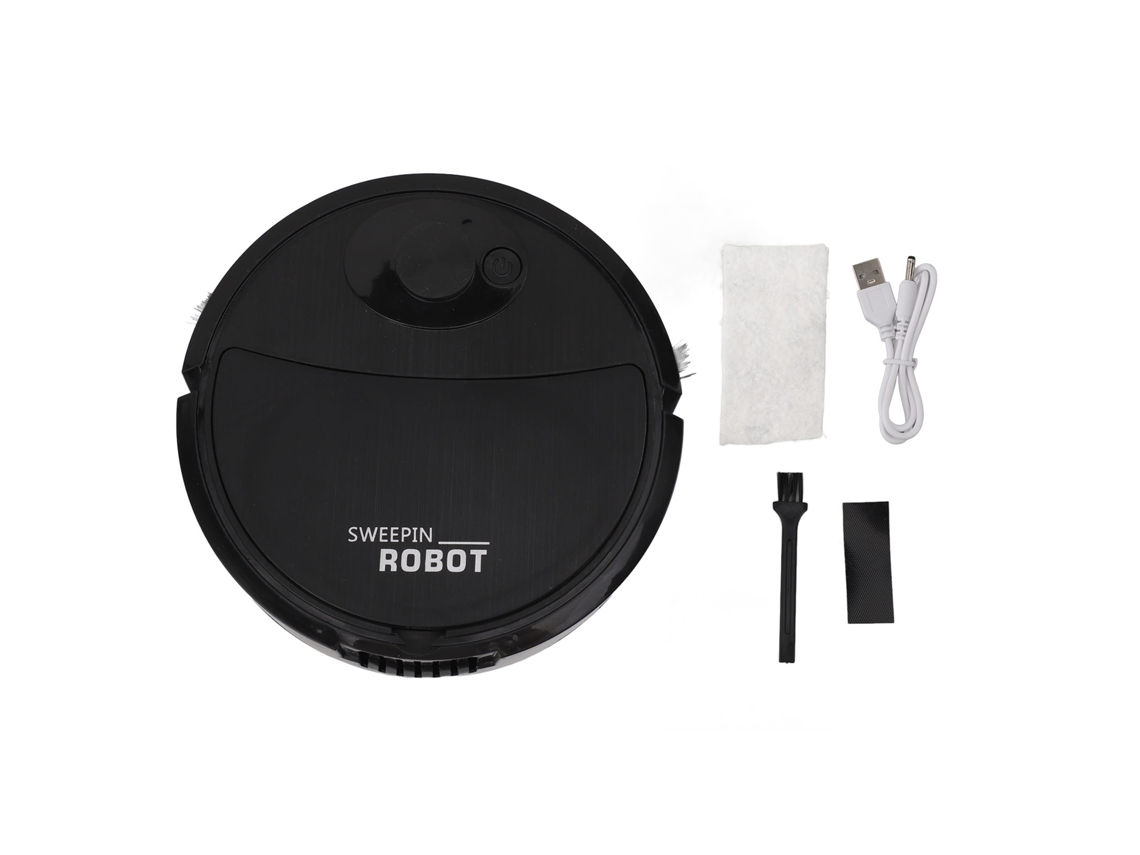 Robot Aspirador Inteligente 3 En 1 Con Potente Succión, Rueda Giratoria Y Mini Enjuague Para Suelos Duros - Negro